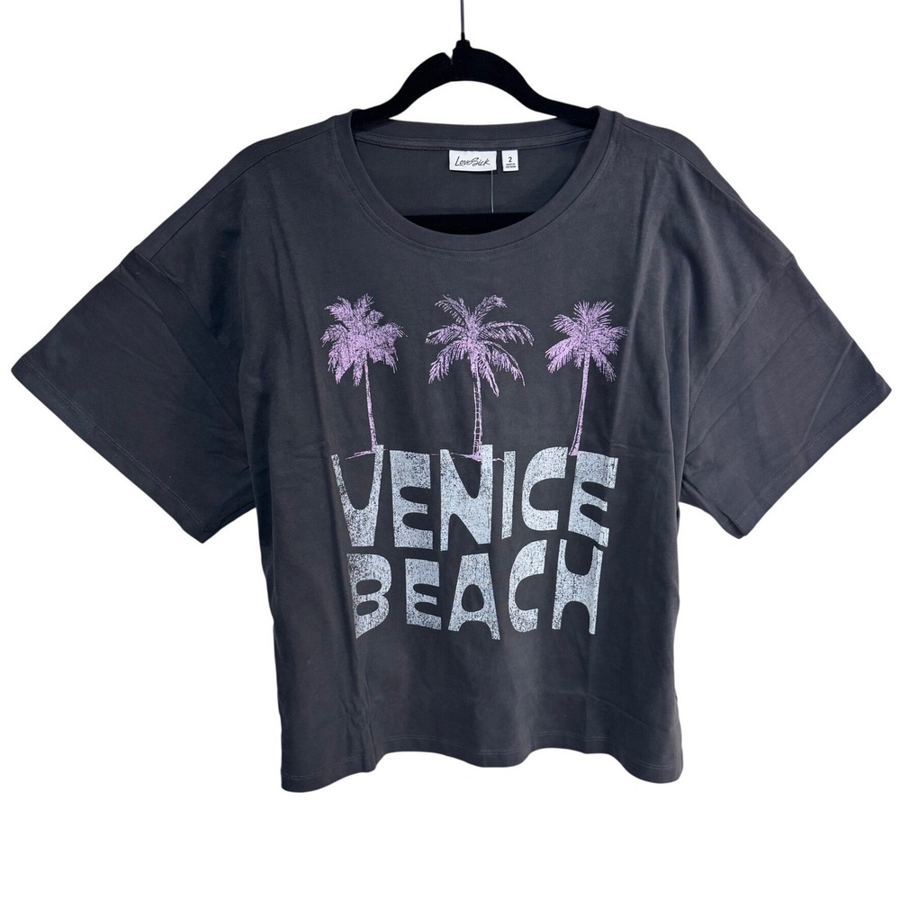 Torrid Love Sick Women's 2X Forged Grey Venice Beach Palm Tree Cropped Boxy Tee